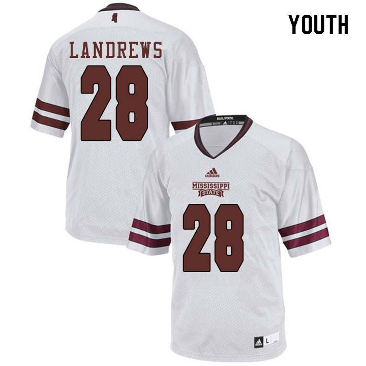 Youth #28 Jaquarius Landrews Mississippi State Bulldogs College Football Jerseys Sale-White - Click Image to Close